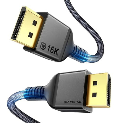 Maxonar VESA Certified DisplayPort 2.1 Cable, 16K 13FT/4M DisplayPort Cable 2.0 Supports 80Gbps,16K@60Hz, 10K@60Hz, 8K@60Hz, 4K@165Hz, HDR, HDCP 2.2 for Gaming Monitor, TV, PC, Laptop