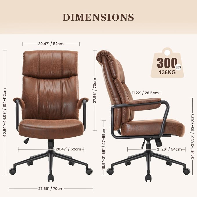 IWMH Office Chair, Executive Computer Chair, Mid Century Vintage Fabric Desk Chairs with High Bakc, Ergonomic Lumbar Support, Height Adjustable for Home Office, Brown