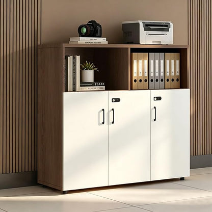 File Cabinet with Password Lock, Wood Lateral Filing Cabinet for Letter/A4 Files, 3 Drawer with Door, Printer Stand with Open Shelves for Home Office