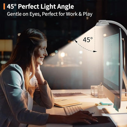 Desk Lamp, 3 Colors Stepless Dimming LED Desk Lamps for Home Office Adjustable Memory Desk Light with Clamp Touch Control Office Lamp Eye Caring Computer Light for Working Sewing(White)
