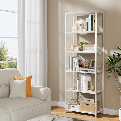 Furologee 6 Tier Book Shelf, Tall Wide Bookshelf, Modern Open Bookcase, Display Shelves Storage Organizer, Shelving Unit for Living Room, Home Office, Bedroom, Kitchen, White