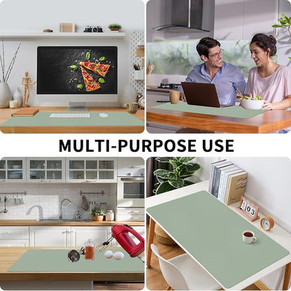Bloss Leather Desk Mat, Large Mouse Pad, Non-Slip Desk Protector Mat, Leather Desk Blotter, Waterproof Desk Pad for Office Home Decor/Grey Green(35.4×15.7 Inches)