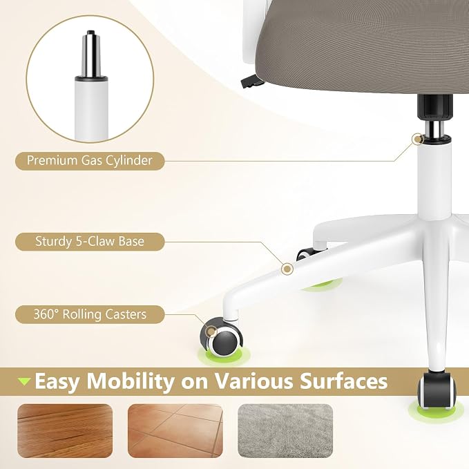 Giantex Mesh Office Chair, Ergonomic Desk Chair with Flip-up Arms & Lumbar Support, Height Adjustable Swivel Computer Desk Chair with High Back for Home Office (Khaki)
