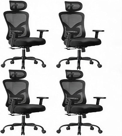 NOBLEWELL Ergonomic Office Chair with Padded Lumbar Support, 2D Headrest, Adjustable Armrests, Upgraded Contoured Seat Cushion, 130° Rocking Tilt, Computer Gaming Chair for Home Office, Pack of 4