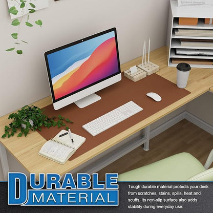 K KNODEL Large Office Leather Desk Mat, Mouse and Keyboard Pad, Computer and Laptop Mat, Desktop Protector and Cover, Writing Pad and Blotter (31.5"x15.7", Brown)