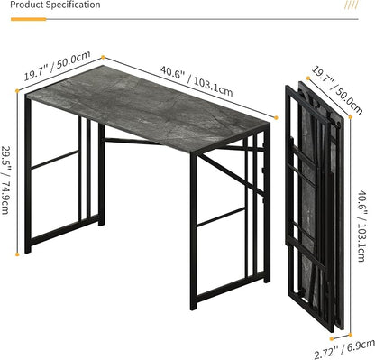 Lutown-Teen Folding Desk 40 inch Writing Gaming Computer Camping Desk, No Assembly Required Home Office Table, Grey