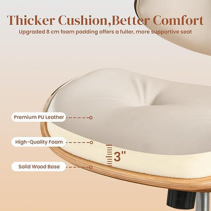 Armless Office Chair with Wheels, PU Leather Adjustable Height Desk Chairs, Modern Walnut 360° Swivel Mid Back Computer Chair for Small Space Meeting Room, Beige