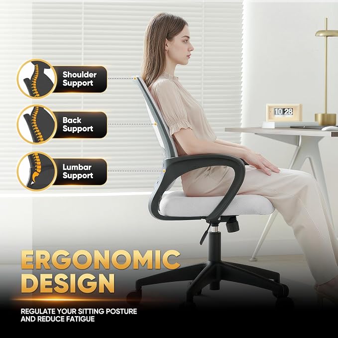 Magshion Ergonomic Office Chair 20 Pack, Mid-Back Mesh Desk Chair, Adjustable Swivel Computer Chair with Lumbar Support & Breathable Backrest for Gaming, Work, Study, 300 Lbs Capacity, White