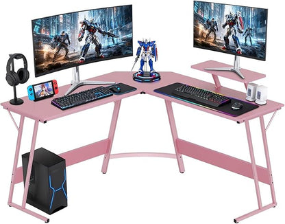 FDW L Shaped 51 Inch Gaming Desk,Corner Computer Desk,PC Gaming Desk,Writing Workstation with Large Monitor Stand for Home Office,Soft Pink