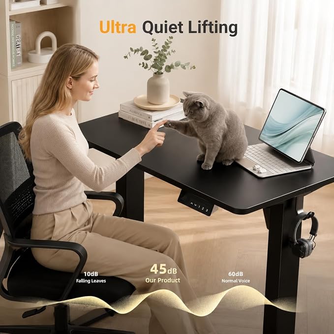 Claiks Electric Standing Desk, 35 x 20 Inch Small Height Adjustable Sit Stand Desk for Home Office, Computer Desk with Memory Presets, Cable Management & Headphone Hooks, 156 lbs Capacity, Black