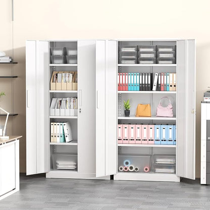 Greenvelly White Metal Storage Cabinet, 72" Steel Locking Cabinet with Doors and 4 Adjustable Shelves, Tall Tool Cabinets Lockable File Cabinet for Home Office, Metal Classroom Cabinet for Garage