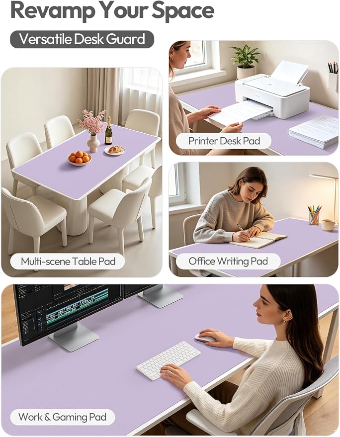 YSAGi Leather Desk Protector, Office Mat, Large Mouse Mat, Non-Slip PU Leather Blotter, Laptop Desk Mat, Waterproof Writing Pad for Office and Home(Light Purple, 63" x 24")