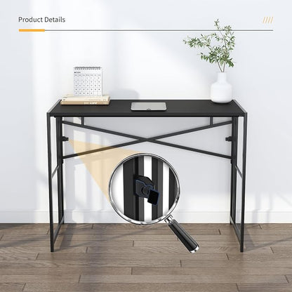 Lutown-Teen Folding Desk 40 inch Writing Gaming Computer Camping Desk, No Assembly Required Home Office Table, Black