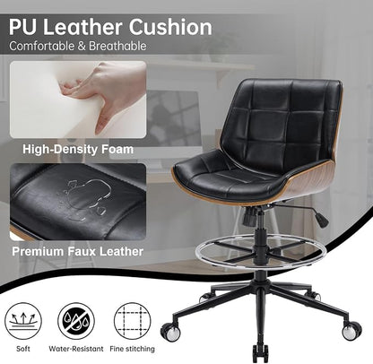 Drafting Office Chair Ergonomic Executive Computer Standing Desk Chair with Adjustable Height and Footrest Ring, Drafting Chair for Counter Height Desk and Drawing (Black)