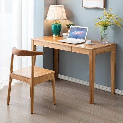 Solid Wood Desk with Drawer, Wooden Home Office Desk for Work, Student Computer Desk for Small Spaces, Gaming Study PC Desk for Bedroom, Easy to Assemble (Teak Color 47 inch)