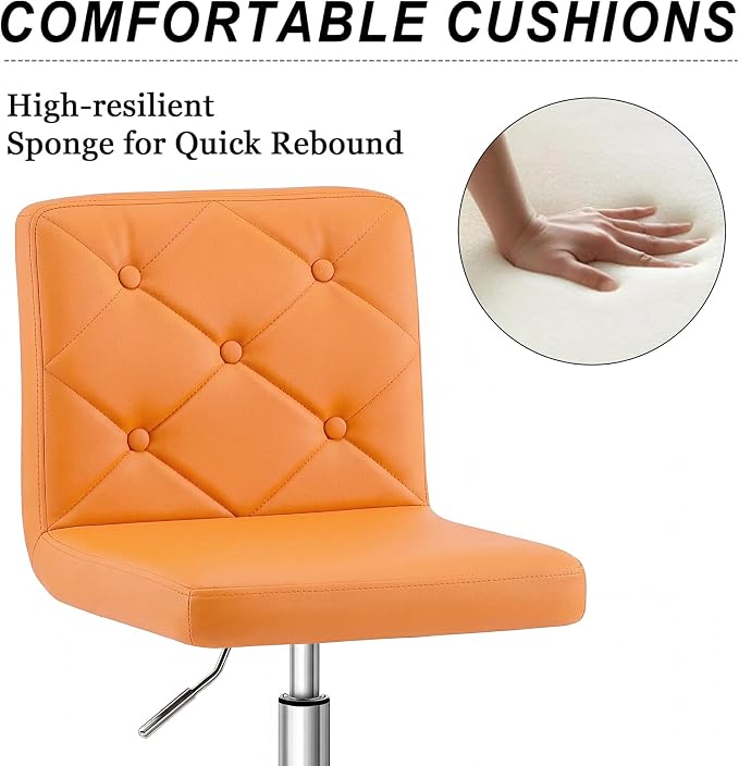 VECELO PU Leather Mid-Back Armless Vanity Chair Adjustable Height 360° Rolling Swivel for Home Office Work