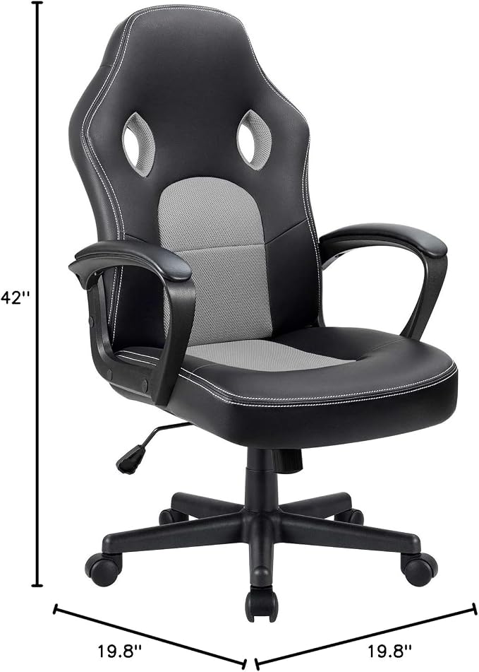 Furmax Office Chair Desk Chair Leather Gaming Chair Computer Chair Racing Style Ergonomic Adjustable Swivel Task Chair with Lumbar Support and Arms (Grey)