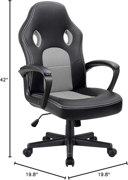 Furmax Office Chair Desk Chair Leather Gaming Chair Computer Chair Racing Style Ergonomic Adjustable Swivel Task Chair with Lumbar Support and Arms (Grey)
