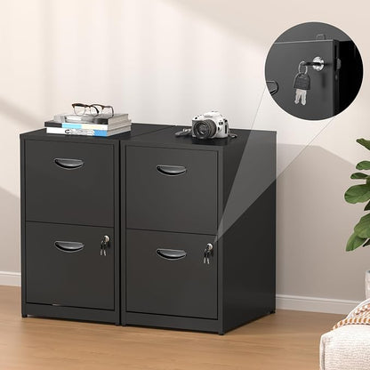 2 Drawer File Cabinet with Lock,Black Small Filing Cabinet for Home Office, Metal Vertical File Under Desk Cabinets for A4/Letter,Assembly Required