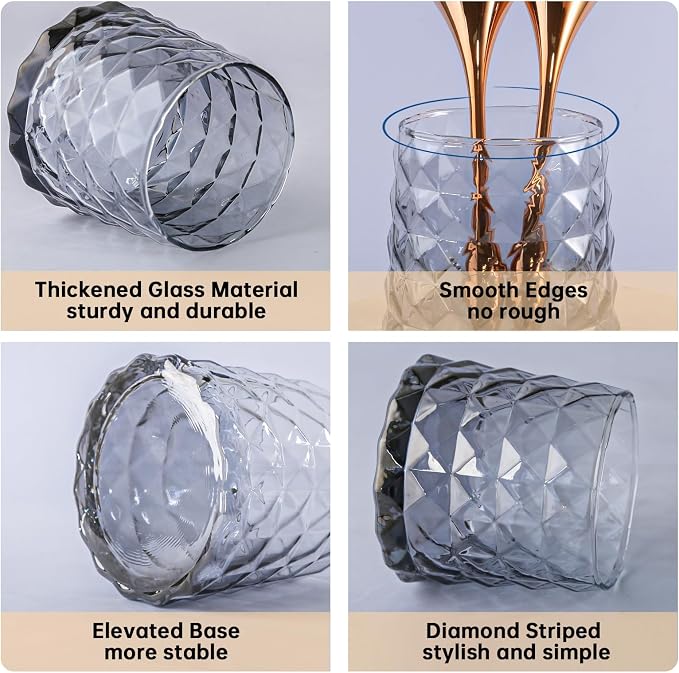 DASITON Glass Makeup Brush Holder Organizer, Diamond Pattern Cosmetic Storage Cup, Makeup Organizer for Vanity, Bathroom Countertop Toothbrush Holder, Desk Pen Pencil Holder (Grey)