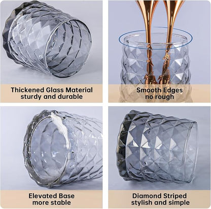 DASITON Glass Makeup Brush Holder Organizer, Diamond Pattern Cosmetic Storage Cup, Makeup Organizer for Vanity, Bathroom Countertop Toothbrush Holder, Desk Pen Pencil Holder (Grey)