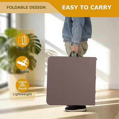 FDW 4FT Folding Table Half Portable Foldable Table Picnic Table for Office Home Camping Party (Brown Ratten)