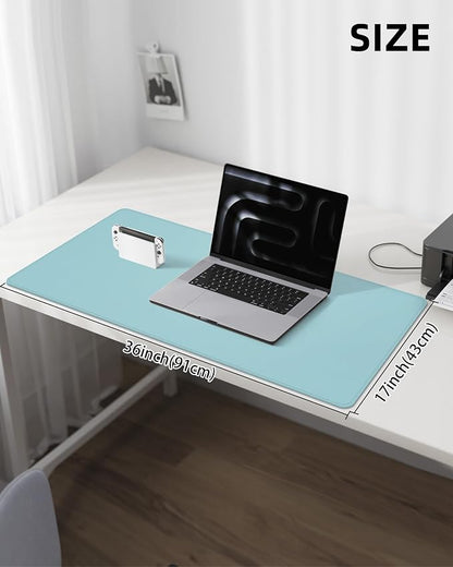 Leather Desk Pad Protector, Non-Slip, Waterproof PU Blotter Mat, Mouse Pad, Desk Cover for Office and Home (Teal, 36" x 17")