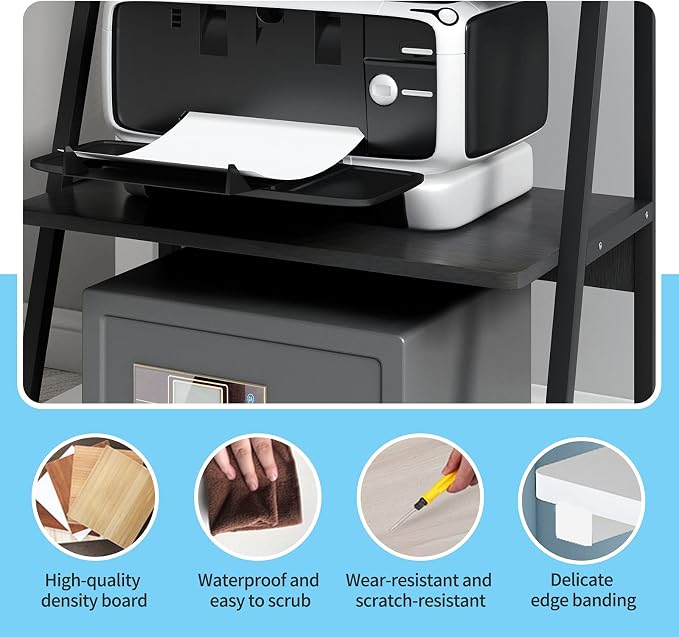 PUNCIA 3 Tier Wood Desktop Printer Stand Large Capacity Storage Rack | Black Heavy Duty Shelf Fits Laser Printers Copiers Fax Machines Books Organizer for Home Office Dorm Room