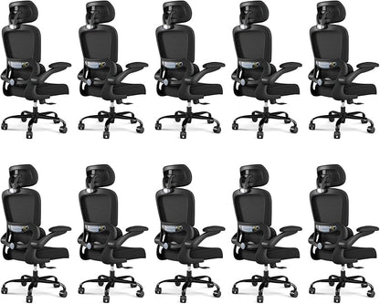 TRALT Office Chair Ergonomic Desk Chair, 330 LBS Home Mesh Office Desk Chairs with Wheels, Comfortable Gaming Chairs Black Pack of 10