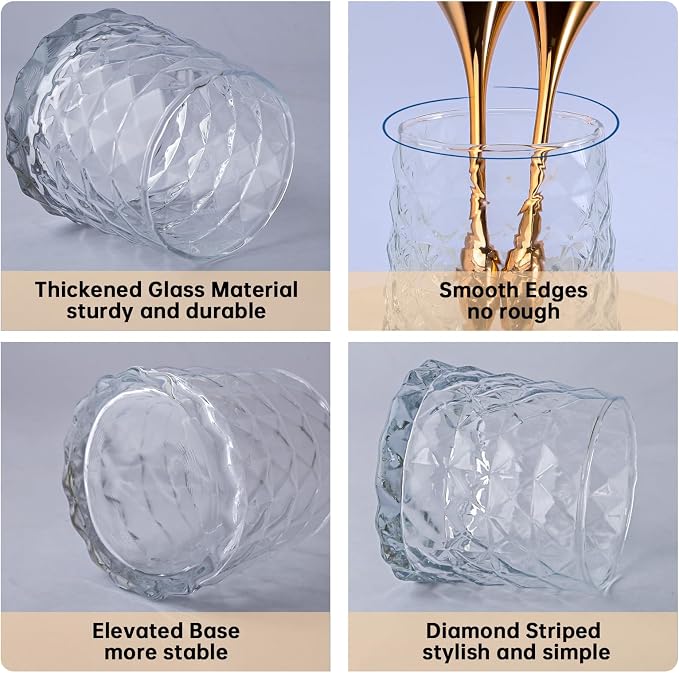 DASITON Glass Makeup Brush Holder Organizer, Diamond Pattern Cosmetic Storage Cup, Makeup Organizer for Vanity, Bathroom Countertop Toothbrush Holder, Desk Pen Pencil Holder (Clear)