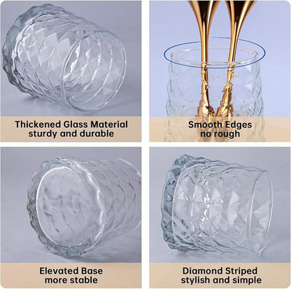 DASITON Glass Makeup Brush Holder Organizer, Diamond Pattern Cosmetic Storage Cup, Makeup Organizer for Vanity, Bathroom Countertop Toothbrush Holder, Desk Pen Pencil Holder (Clear)