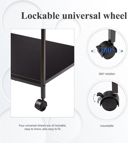 Heavy Duty 3-Tier Printer Stand with Locking Wheels, 23.6"x18.9" *31.5" Large Printer Table Shelf, Holds 100 lbs per Shelf - Fits Most 60" Desks, Perfect for Office, Home, Laser Printer or Mini Fridge