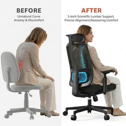 ErgoSift Ergonomic Mesh Office Chair Computer Desk Chair, Headrest, Black | 3D Armrests, Lumbar Support, Seat Slide, 330 lbs Capacity, Home Office and Gaming