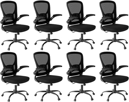 Youhauchair Office Chair Set of 8, Ergonomic Home Office Desk Chairs with Flip-up Arms and Lumbar Support, Height Adjustable, Black
