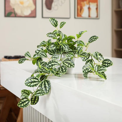 SOGUYI Fake Plants,15 Inch Artificial Plants for Indoor Outdoor Decor,Realistic Faux Hanging Plants in Pot for Home Office,1 Pack