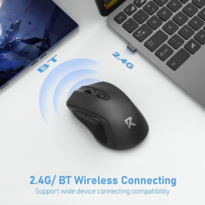Redragon Wireless Mouse - BT& 2.4GHz Dual Mode - Max 4000 DPI - 6 Buttons - 18 Months Battery - No Wires - Smooth Tracking - Quiet Silent Portable Optical Computer Mouse for Laptop, PC, Windows, Mac
