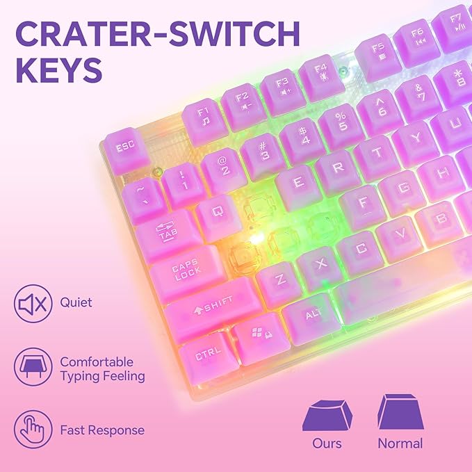 CHONCHOW LED Gaming Keyboad and Mouse Combo, Transparent RGB Rainbow Backlit Keyboard, 104 Keys Anti-ghosting USB Wired Silent Keyboard, 7 Color RGB Gaming Mouse for PC Laptop Xbox PS4 Gamers and Work