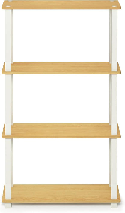 Furinno TURN-S-TUBE Storage Shelves, 4-Tier Book Shelf, Corner Shelf, Toolless Open Shelves, for Organization and Storage, Living Room, Garage, Home Office, Beech