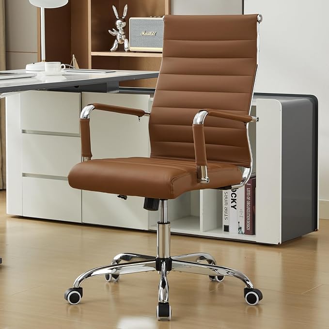 Office Desk Chair Leather, Conference Room Chairs with Wheels, Modern Executive Computer Guest Chairs with Arms.