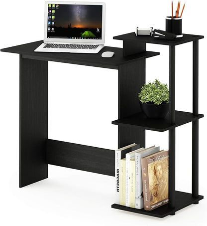 Furinno Efficient 29-Inch Black Computer Desk with Side Shelves, Gaming Desk with 3 Open Shelves, Home Office Desk, for Home Office, Study Room, Dorm, Bedroom, Dark Americano