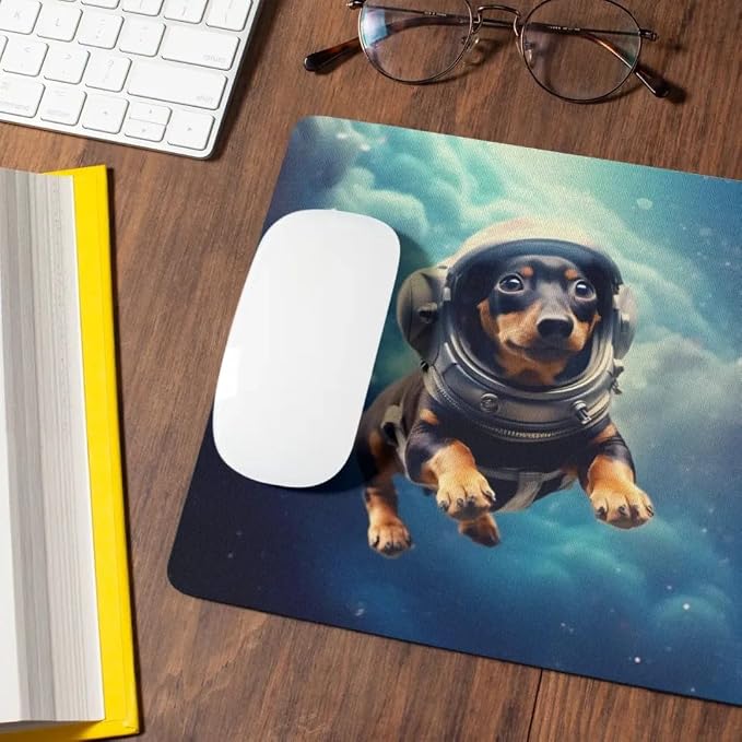 Mouse Pad Astronaut Dog in Space Mouse Pad Puppy floating in Space for Home Office Work Desk Computer Desktop Laptop for Dog Lovers (Dachshund)