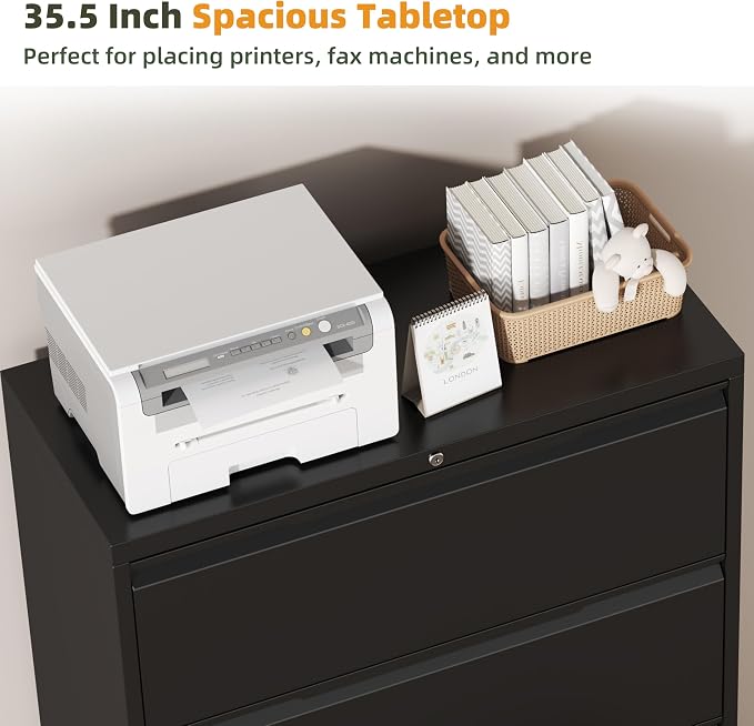 Lateral File Cabinet, 3 Drawer Lateral Filing Cabinet with Lock, Metal Lateral Filing Cabinet for Home Office, Office Organization Cabinet for Letter/Legal/F4/A4 Size (Require Assembly)
