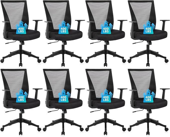 CLATINA Home Office Chair Ergonomic Desk Chair Mesh Computer Chairs with Armrests Executive Rolling Wheels Swivel Heavy Duty Chairs Office, Home, Black 8 Pack