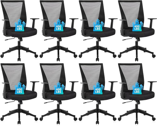 CLATINA Home Office Chair Ergonomic Desk Chair Mesh Computer Chairs with Armrests Executive Rolling Wheels Swivel Heavy Duty Chairs Office, Home, Black 8 Pack