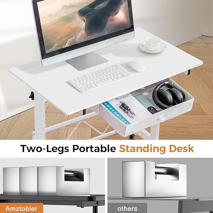 GTPLAYER Small Standing Desk Adjustable Height Small Computer Desk Mobile Portable Rolling Laptop Table with Wheels 32" Computer Workstation Sit Stand Desks Portable Standing Table Treadmill desks