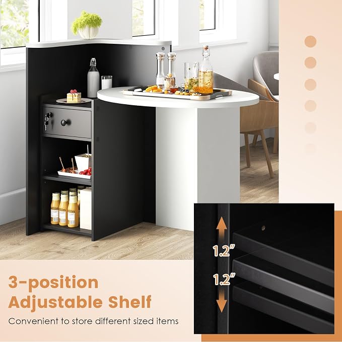 Tangkula Reception Desk, Front Counter Desk with Lockable Drawer & Adjustable Shelf, Oval Desktop, Retail Counter for Checkout, Computer Workstation for Salon Lobby Office, Home Office Desk