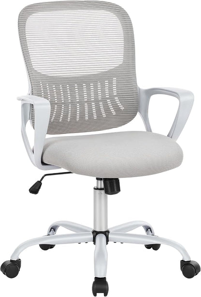 Sweetcrispy Ergonomic Mid-Back Mesh Home Office Desk Chair with Wheels, Managerial Executive Chair with Lumbar Support, and Comfortable Armrests for Home, Bedroom, Study, Office, Grey