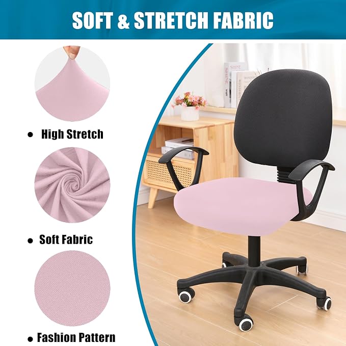 Smiry Printed Office Computer Chair Seat Covers, Stretch Fit Universal Desk Rotating Chair Cover Washable Removable Seat Cushion Protectors - Pink