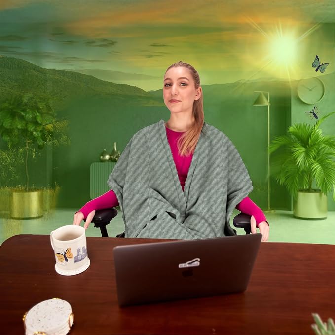 The Original Weighted Office Chair Blanket by SnuggleBack;Cozy Comfy Desk Chair Wrap Attaches for Hands-Free Warmth.Stay Warm In The Winter or Summer.(Sage Fleece) - Weighted by 8Lbs of Clay Beads