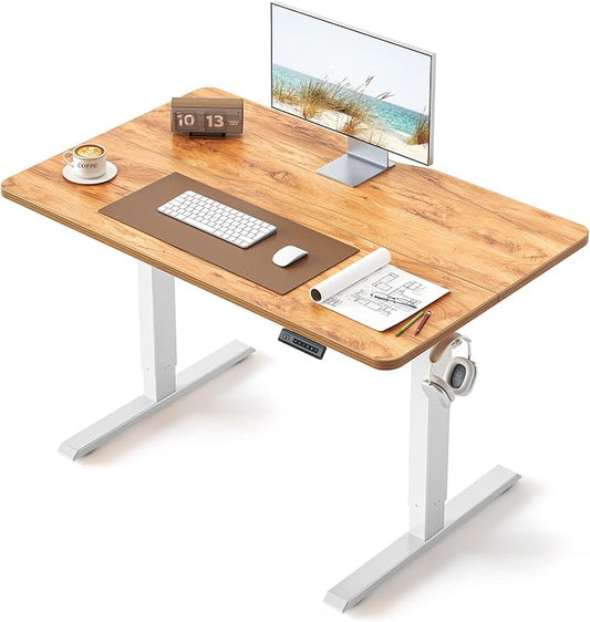 BANTI 40 × 24 Inches Standing Desk, Ergonomic, Electric Height Adjustable, Sit and Stand Up, Computer Office Desk with Splice Board, White Frame/Light Rustic Top